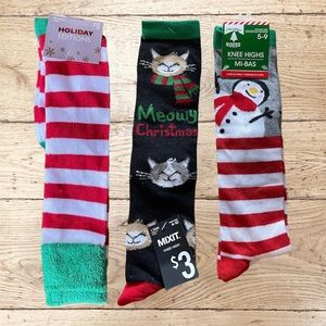 New 3 Pack Various Christmas Knee High Socks